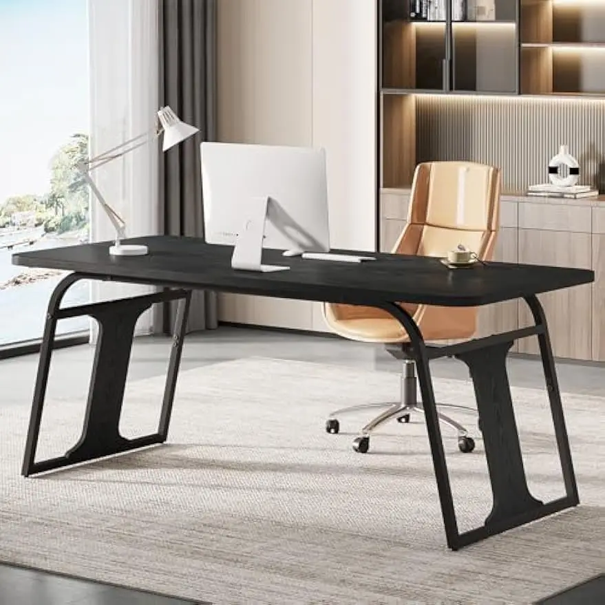 

63-Inch Home Office Desk, Modern Executive Desk with Sturdy Metal Legs, Large Computer Office Desk Workstation, Wooden Writing