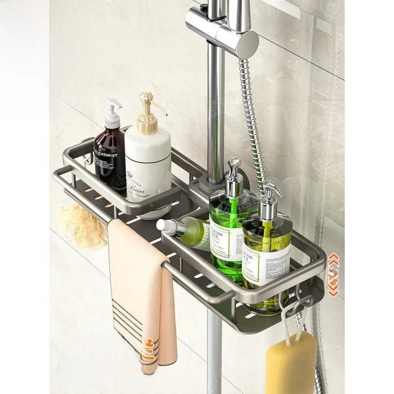 Bathroom Shower Head Storage Rack Toilet Aluminum Alloy No Drilling Required Shower Caddy Nordic Style Kitchen Cooking Tools
