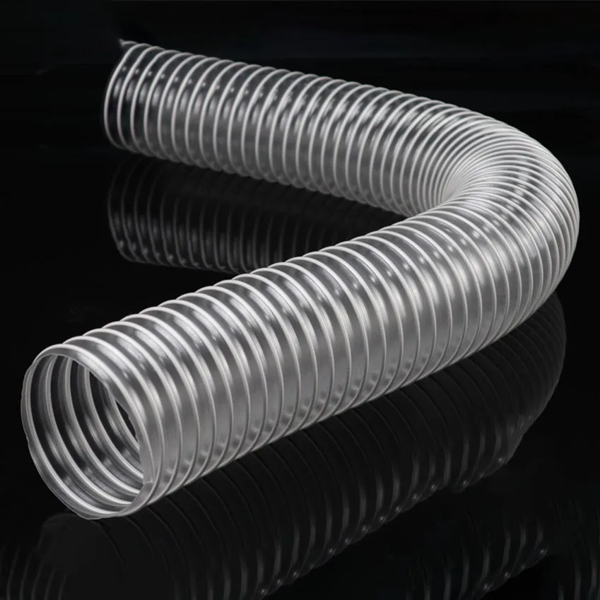 White Transparent PVC Steel Wire Corrugated Hose,Removal Exhaust Dust Suction Pipe,1Meter*0.8mm Thickness,Inner Diameter 25-100