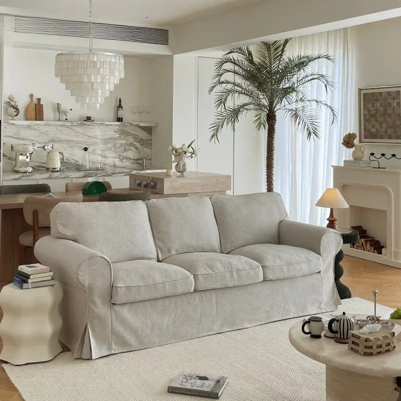 Niche designer removable linen fabric small apartment three-person living room sofa