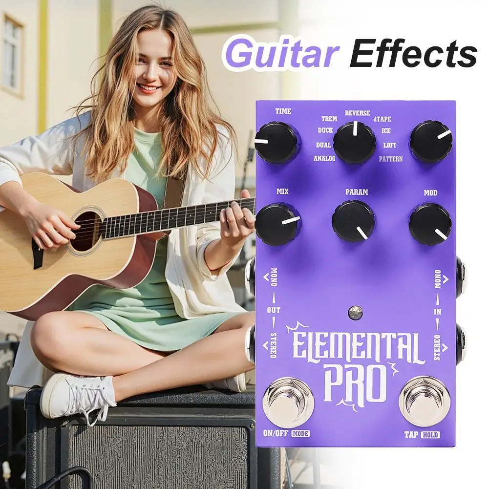 Guitar Effect Pedal 9 Delay Engines Dual Footswitches Four Operating Modes Three Routing Options For Guitar Practice