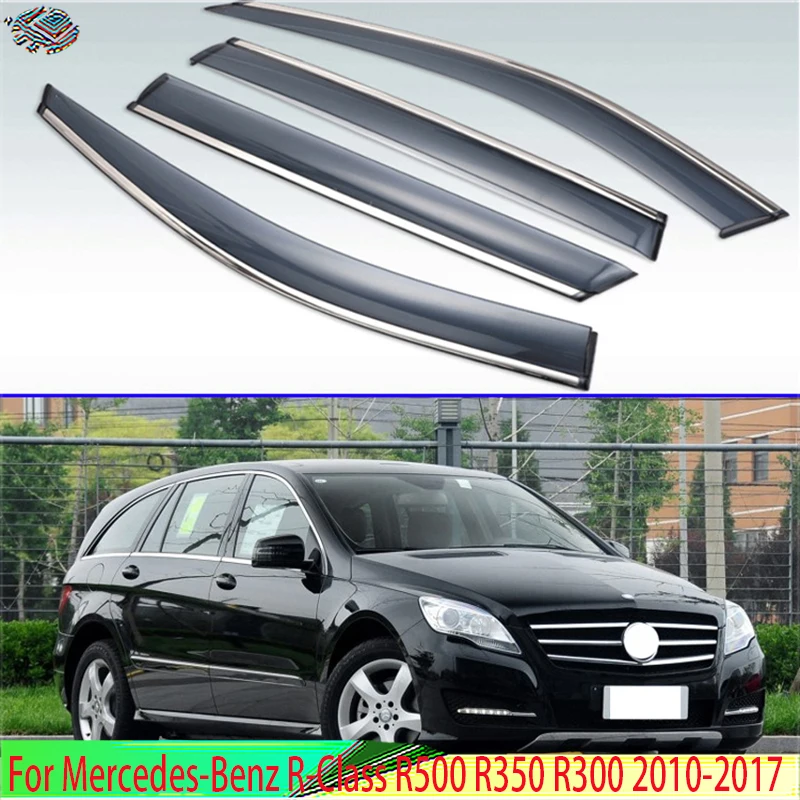Plastic Exterior Visor Vent Shades Window Sun Rain Guard Deflector 4pcs For Mercedes-Benz R-Class R500 R350 R300 2010-2017