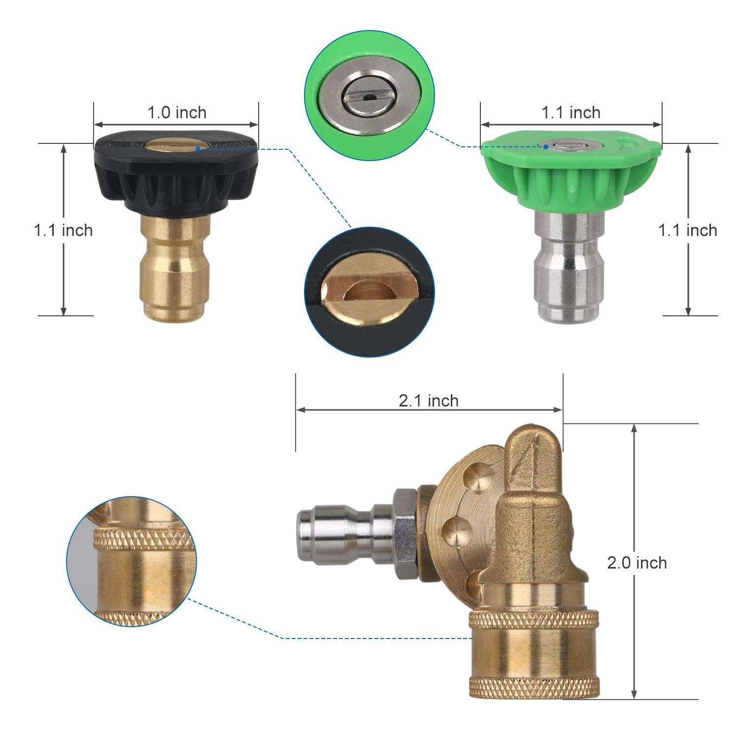 Universal Power Pressure Washer Nozzle Tips And Quick Connect Pivot Adapter Coupler 180 Degrees With 5 Rotation Angles, Soap And