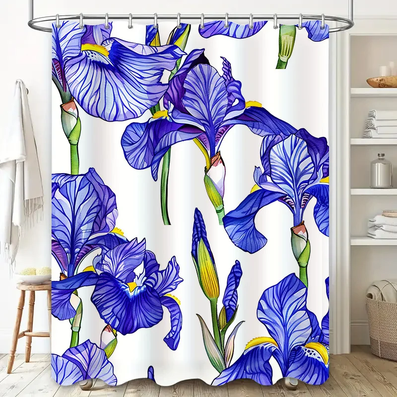 Delightful Blue Floral Shower Curtain Bath Decor, Home Accessories for Bathroom 180 x 180cm