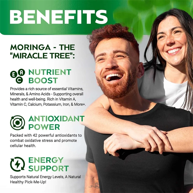 Moringa Capsules - Boosts Metabolism, Supports Repair of Damaged Cells, Improves Mood, Increases Energy and Immune System