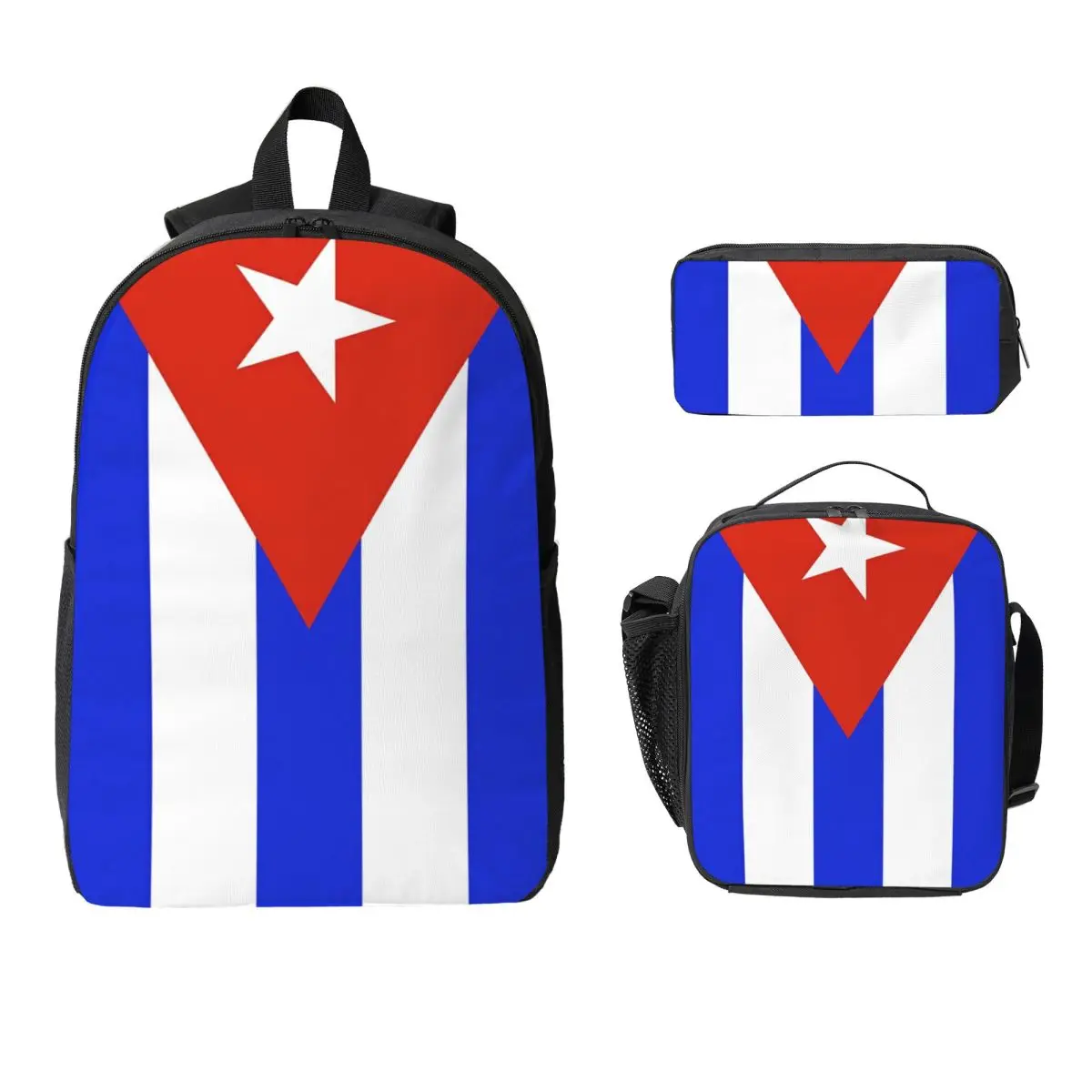 

Рюкзак с флагом Кубы, студенческая сумка для книг для мальчиков и девочек, школьная сумка, сумки на плечо для ноутбука, 3 шт., изолированная сумка для обеда, пенал