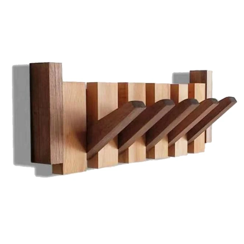 

1 Piece Walnut Coat Rack Wall-Mounted Hook Foldable Bedroom Closets Wooden Wall Shelf Home Decor