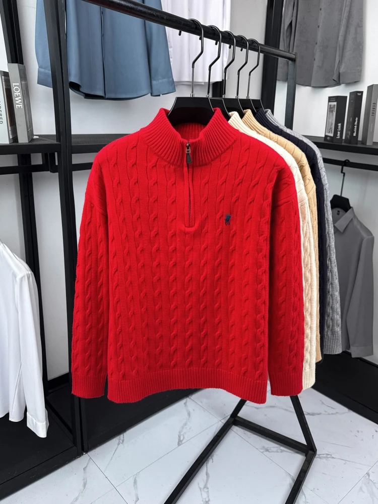 Hochwertige Markenmode 2026 Retro Stehkragen Reißverschluss Bestickter Pullover Personalisierter Exquisiter Jacquard Herbst-Winter-Strickwaren – Detail 7