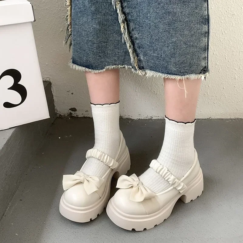 2024 New Fashion Buckle Women's Pumps Spring Autumn Mary Jane Round Toe Solid Butterfly Knot Platform Casual Ladies Shoes image 4