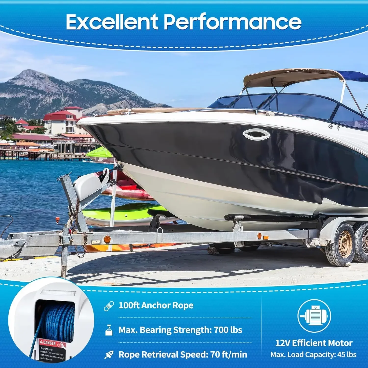 

45 фунтов, 12 В, якорь для лодки, комплект ветрового стекла для морской лодки, сверхмощные буксирные лебедки с беспроводным пультом дистанционного управления