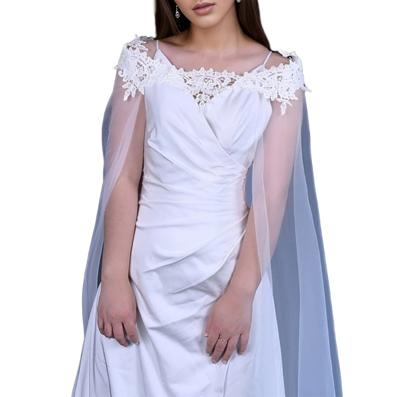 652F Dreamy White Wedding Shawl Light Weight and Comfortable Shawl Soft Long Flaring for Wedding Parties