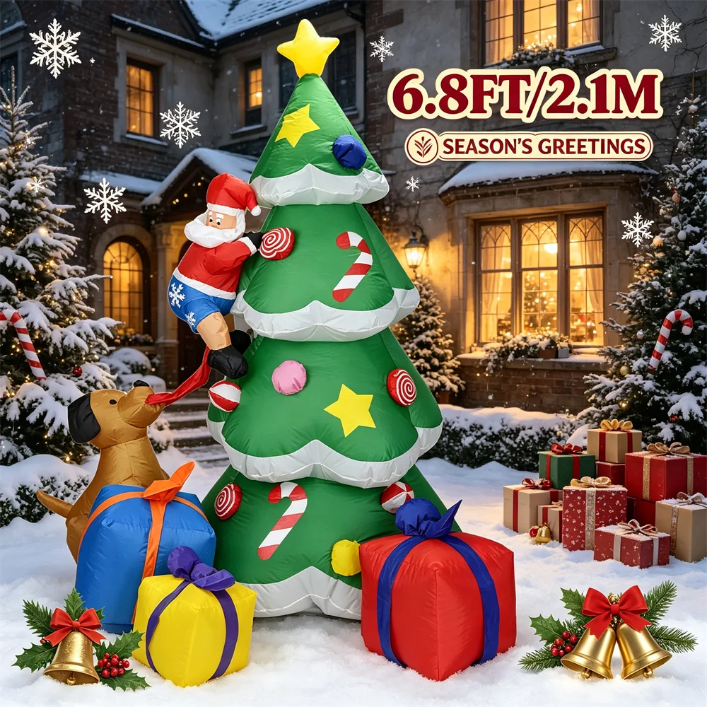 8FT/2.4M Giant Christmas Tree With Gift Boxes Inflatable Model Toy with LED Light Blow Up Outdoor Christmas Yard Decor