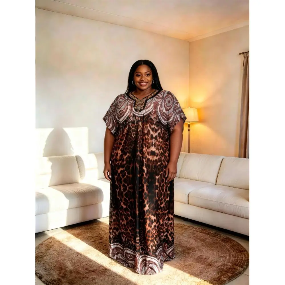 

African Plus Size Women Dress Traditional Abaya with Scarf Silk Loose Style