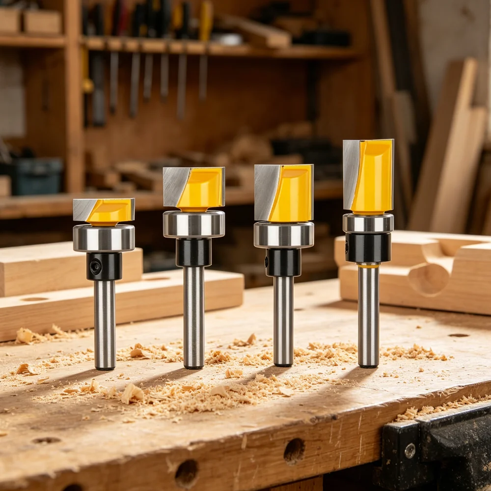 1/4Inch Shank Flush Trim Router Bit with Bearing Carbide Tipped Template Pattern Woodworking Milling Cutter Trimming Groove Wood