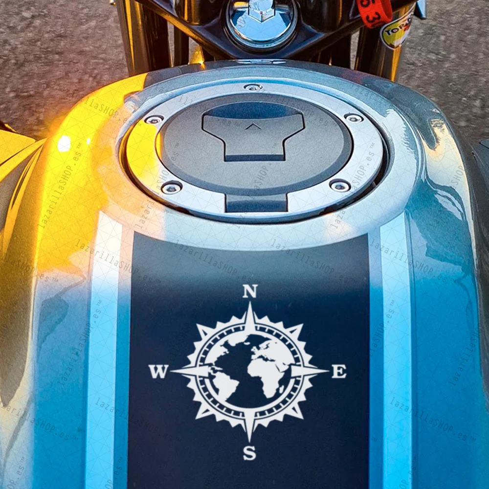 World Map Compass Rose Sticker Waterproof UV Resistant Vinyl Decal for Motorcycle Tank Car Helmet Adventure Travel Decoration