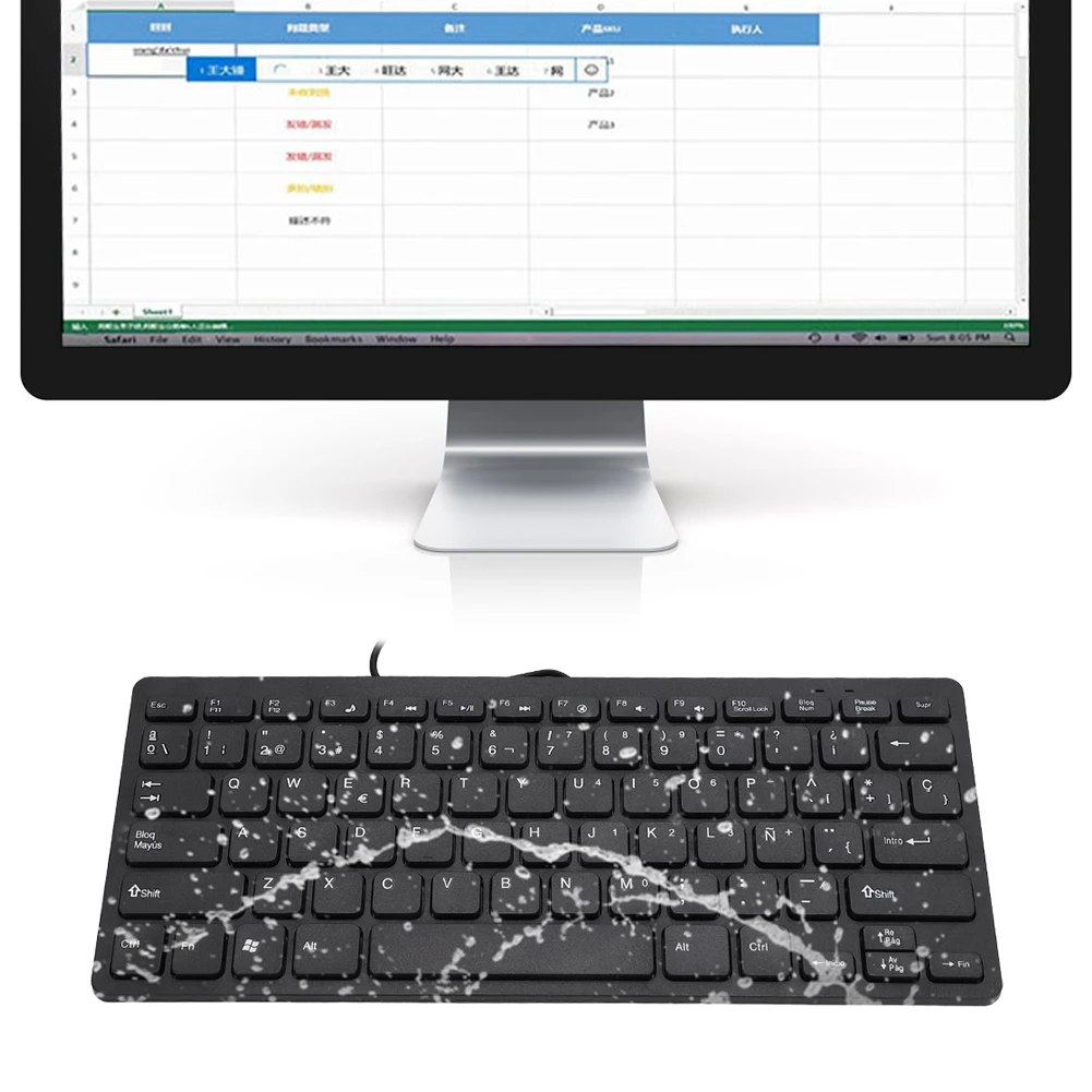 Keyboard Mini Keyboard Wired Keyboard Wired Mini Portable Spanish Keyboard USB Interface for Desktop Computer Ultra Thin 78 Keys