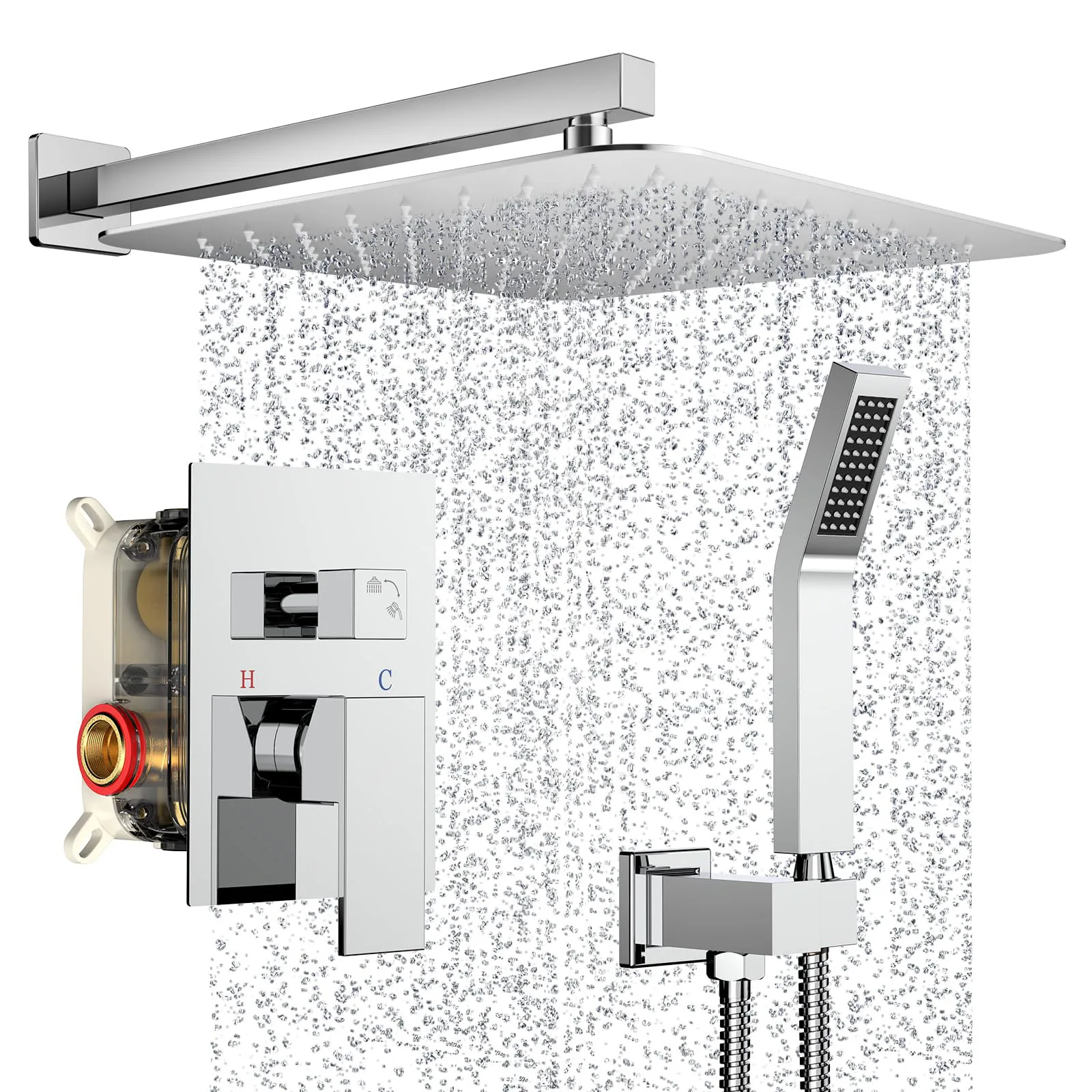 Rainfall Shower Set System Black Wall Mounted Bathroom Faucets Brass Hot Cold Mixing valve Tap With Showers Head 8/10/12/16 Inch