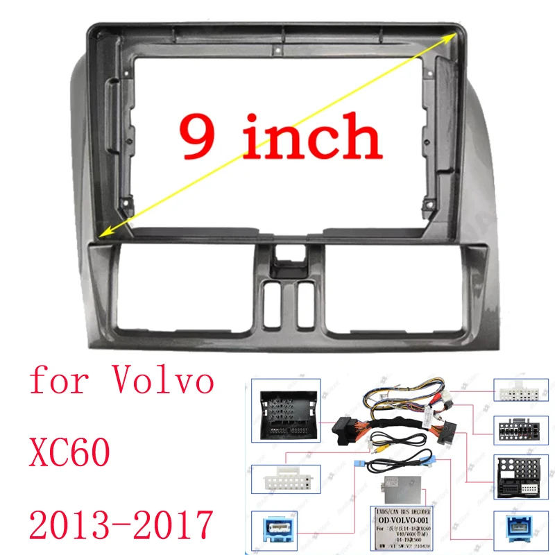 Car Radio Fascias Frame For Volvo XC60 2008-2019 9 inch Stereo Panel Wiring Harness Connector Power Cable Adapter Canbus Decoder