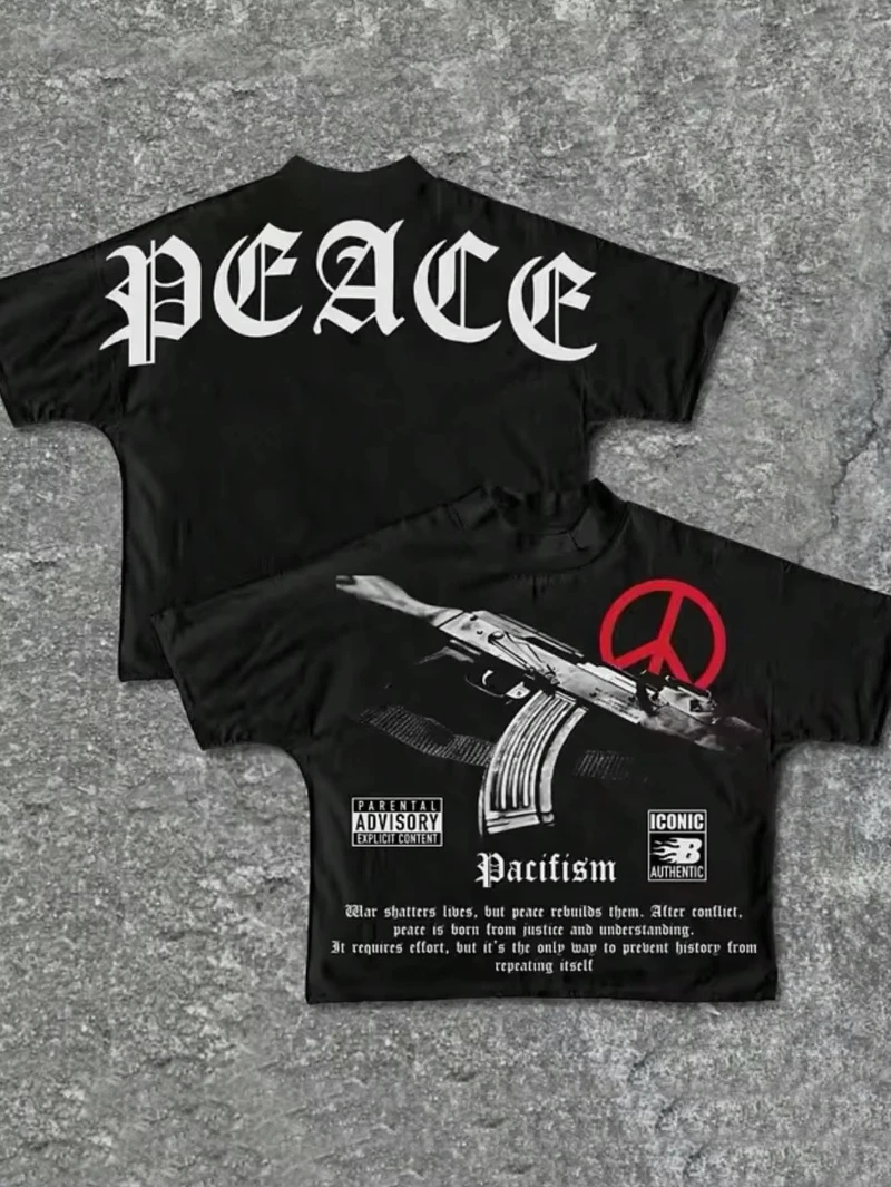 

Summer Y2K Style Printed Pure Cotton Soft Men's T-shirt Retro Fashion American Summer Loose Round Neck Short Sleeved Top