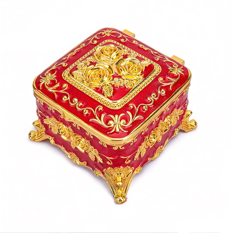 

Enamel European Style Retro Rose Jewel Case Jewelry Storage Box Metal Handicraft Home Furnishing Articles Christmas Present