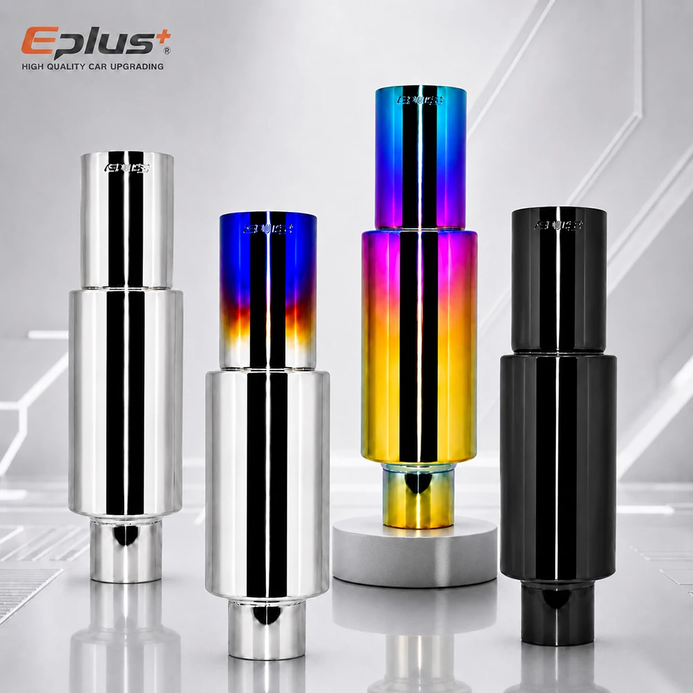 EPLUS Universal Stainless Steel Car Exhaust Muffler Straight-Cut Tip Car Exhaust Resonator Inlet 51/57/63mm Output 76MM