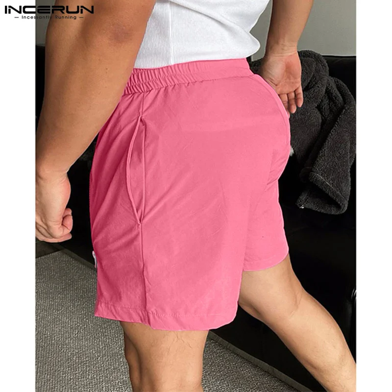 INCERUN Men Shorts Solid Color Elastic Waist Loose Zipper Joggers Casual Men Bottoms Streetwear Summer 2024 Fashion Male Shorts