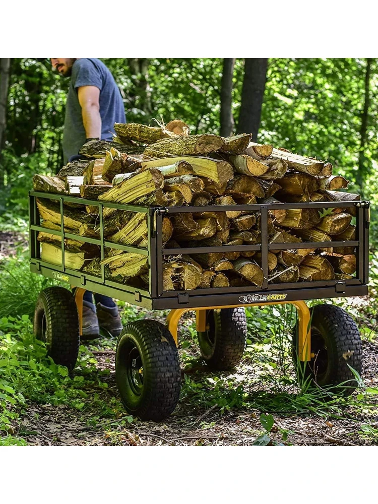 Gorilla Carts GOR1400-COM Steel Utility Cart, Heavy-Duty Convertible 2-in-1 Handle and Removable Sides,12 cu ft,1400 lb Capacity