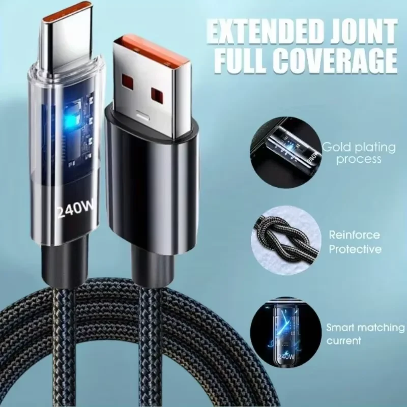 240W car charging cable USB to Type-C data cable car audio charging cable mobile phone charging accessories for Samsung