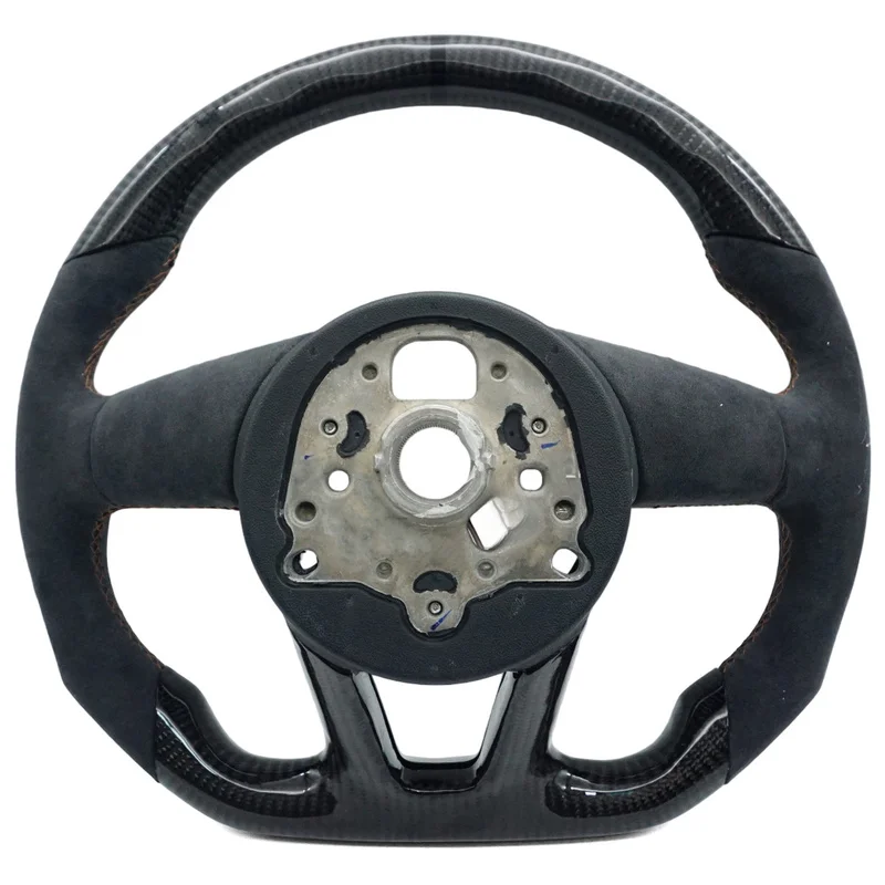 For Audi Steering Wheel Horn Cover A4 B9 S Mark Half Suede Carbon Fiber Brown Line Black Center Mark Heated Decorative Cover