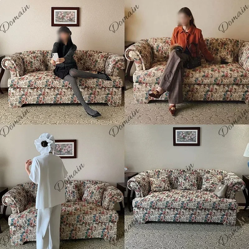 80 N French retro style bed and breakfast color fabric sofa small apartment living room pastoral photography double three