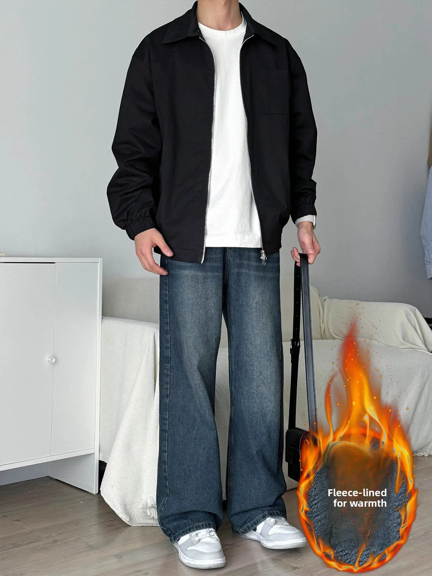 

Waed Fce Lined Straight Leg Men's Jeans American Vintage Sle Casual Loose Fit Autumn Winter Spring Long Trousers