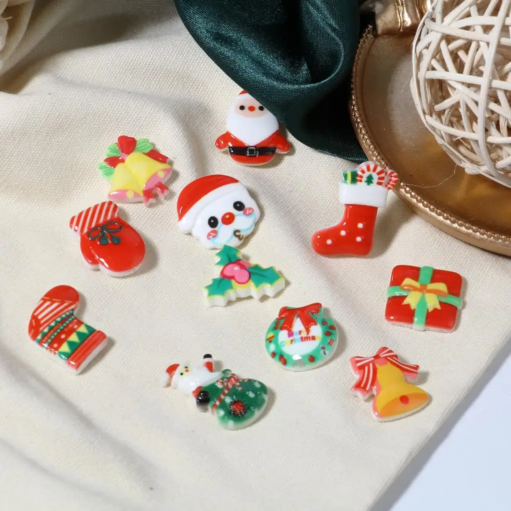 20 PCs Christmas Series Resin Embellishments Christmas Santa Claus Multicolor Resin Cabochon for DIY Christmas Jewelry Gifts