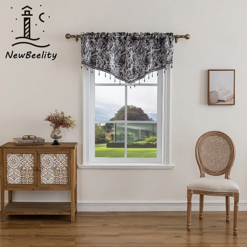 European Style Gold Leather Jacquard Bark Pattern Small Curtains Valance Curtains for Living Dining Room Bedroom Luxury Decor