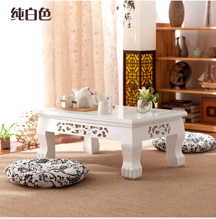 

Free shipping solid wood carving flower bay window table Chinese tatami coffee table spot simple kang table and room several yan