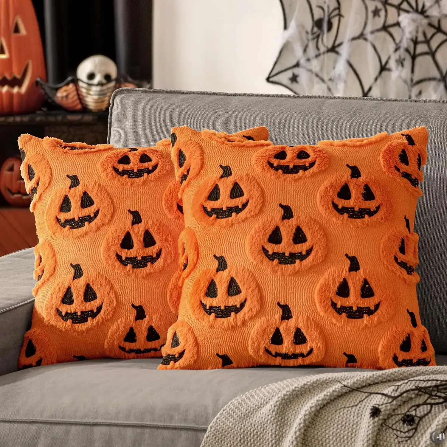 Halloween Pillow Covers,45x45,Decorative Pumpkin Pattern Pillowcase Soft Plush Faux Wool Cushions for Home Sofa Couch