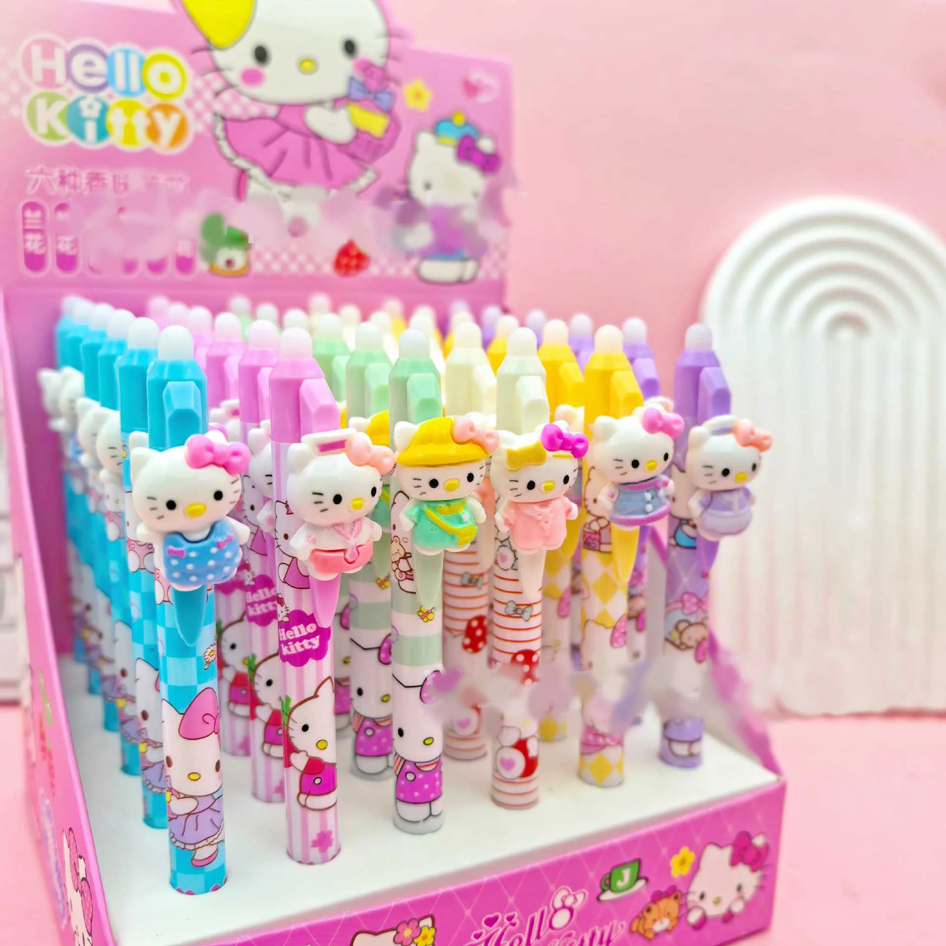 Zufällige Auswahl 3/6 Stück Hello Kitty Cartoon 0,5mm Radierbarer Blauer Stift Kawaii Hellokitty My Melody Signaturstift Schreibgerät für Schüler