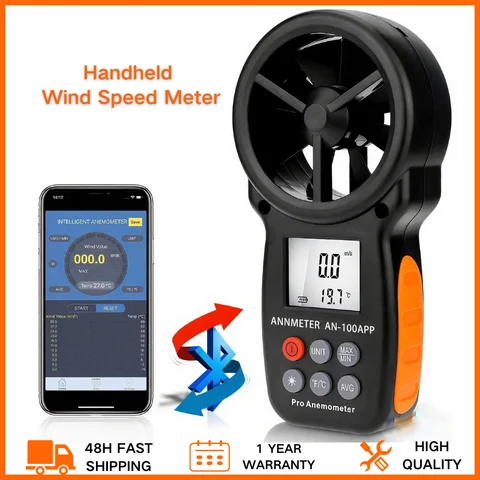 BT-100APP Bluetooth 풍속계 - 풍속 및 풍속 측정을 위한 무선 연결 기능이 있는 휴대용 풍속 측정기