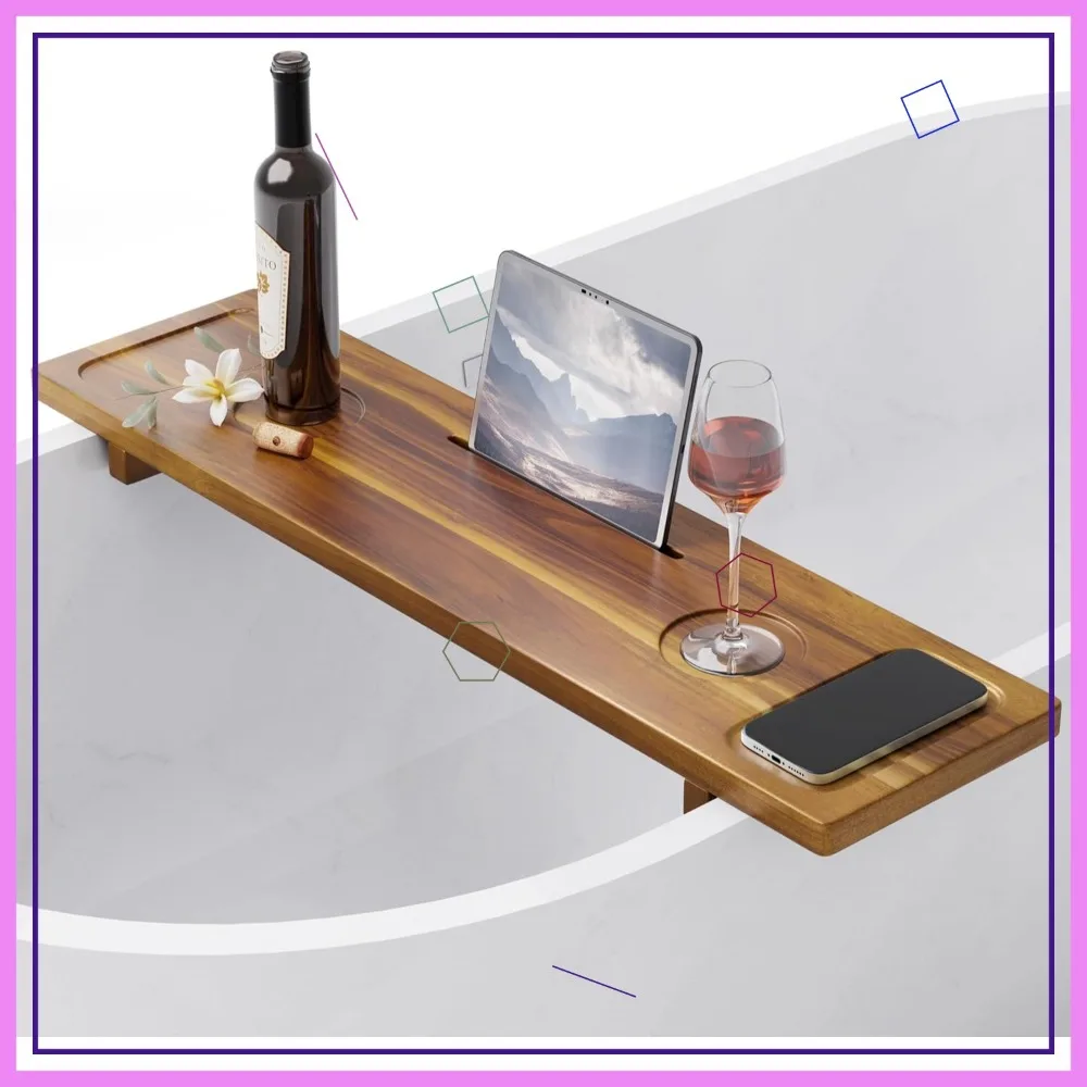 

Регулируемый деревянный поднос для ванны 34,6''x9'' с ножками против опрокидывания, держателем для винных бокалов и планшета для расслабляющих ванн