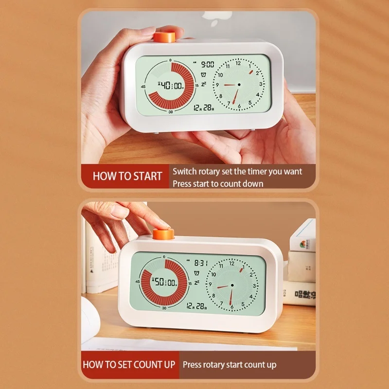 Digital Productivity Visual Timer Count Up/Down Function Alarm Calendar Display Clock Snooze Setting Sound Reminder Kids Time