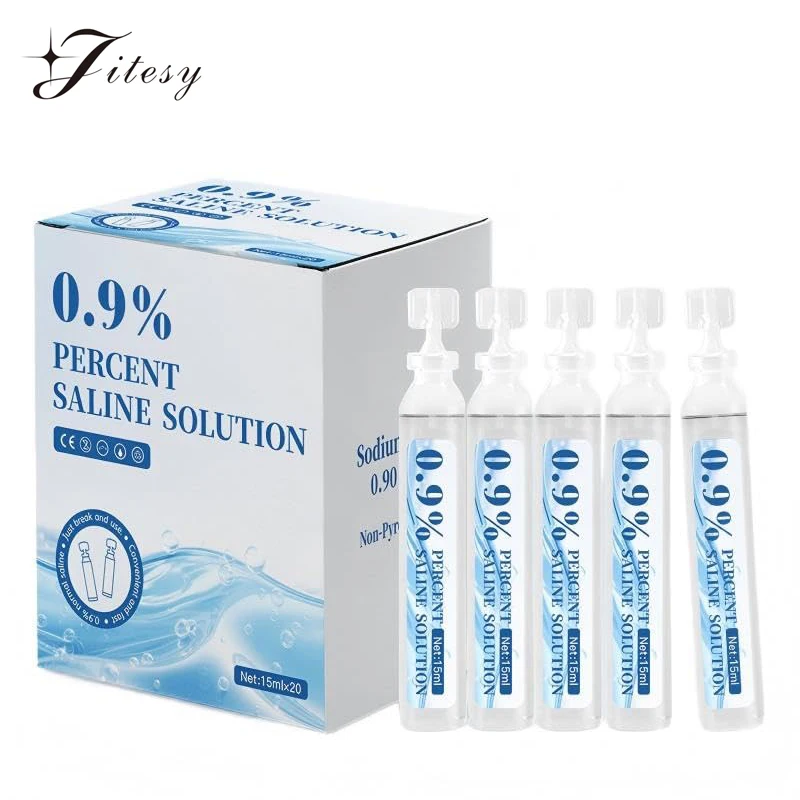 20Pcs 15ml 0.9% Saline Solution Sodium Chloride Physiological Saline, 0.51oz Disposable Isotonic Sodium Chloride for Skin Nose Care And Wound Cleansing Salt Water Cleaning Solution