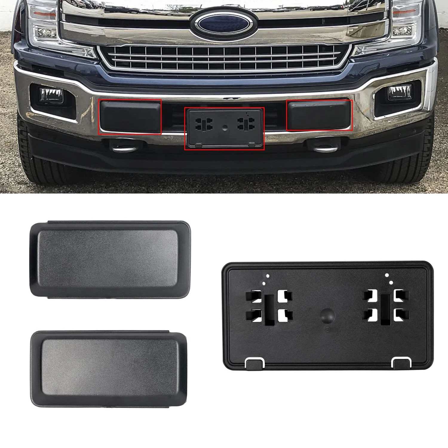 Front Bumper Guard Pad Insert  Cover License Mount Bracket Holder For Ford F150 2018 2019 2020