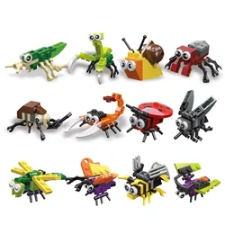 Moc Zoo Park Animals Bulk Set Insect World Butterfly Honeybee Beetle Spider Snail Ants Building Block Mini Action Figure Toy