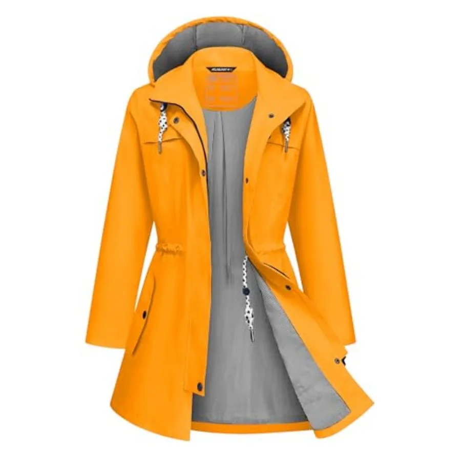 Rain Jacket Women Waterproof Long Lightweight Raincoat Hooded Windbreaker Outdoor Trench Coat S-3XL view 2