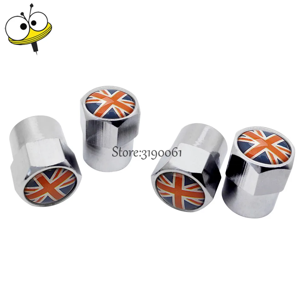 Car Styling Auto Accessories Tire Valve Stem Caps For Union Jack Logo For MINI BMW Jaguar Mazda Renault Skoda Honda Audi Opel MG