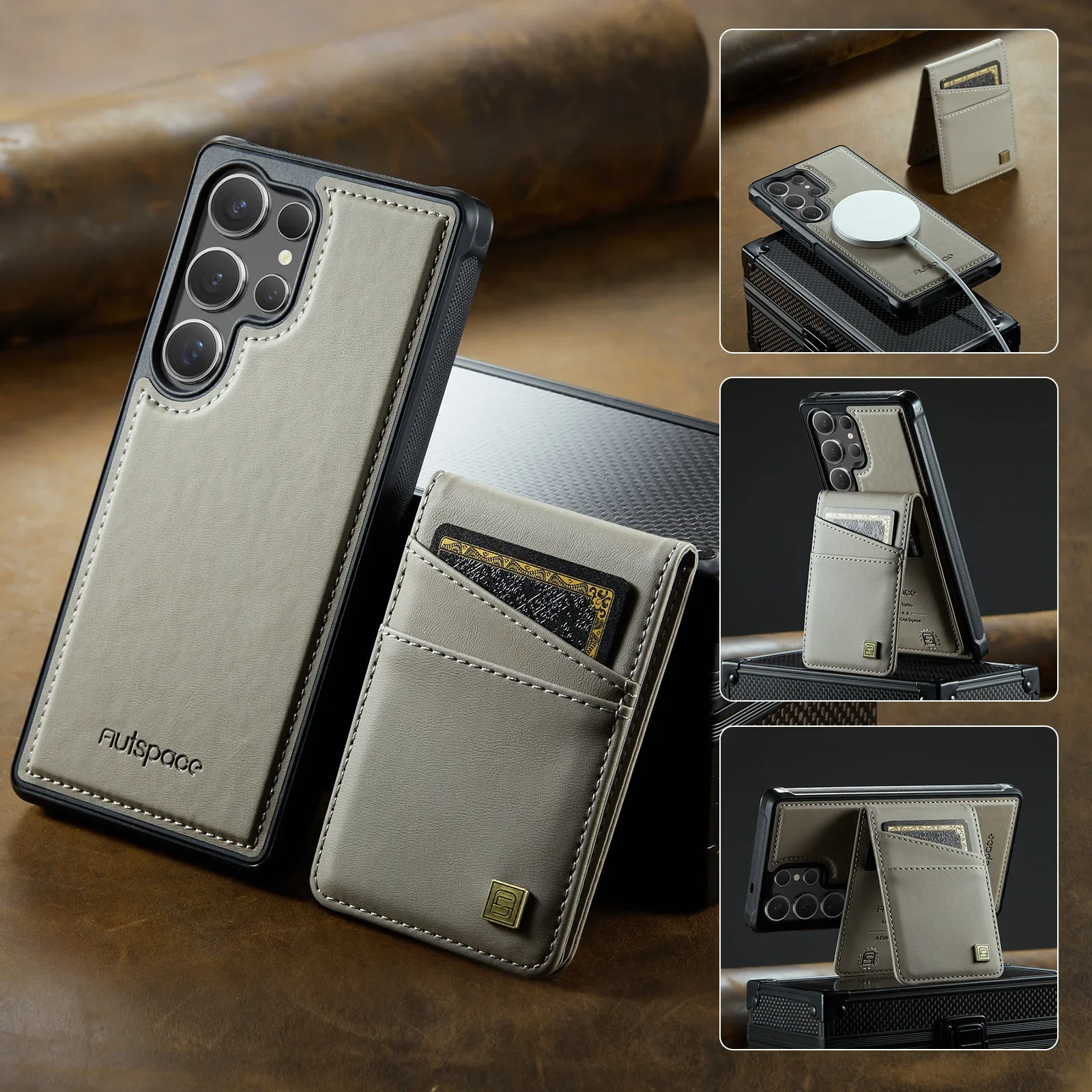 

Съемный противоугонный кожаный чехол для Samsung Galaxy S25 Ultra Edge S24 Plus A56 A36, чехол-бумажник с магнитной зарядкой