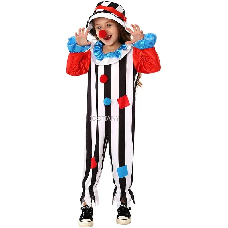 

CosplayChildren's Carnival Funny Clown Girls Boys Striped Circus Role Playing Jumpsuit Stage Performance Clothes Party Dress Up