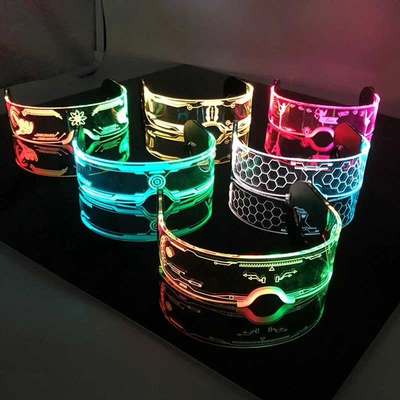 Cross-border colorful LED light glasses science fiction glasses Christmas party bar Bundy technology glasses wholesale