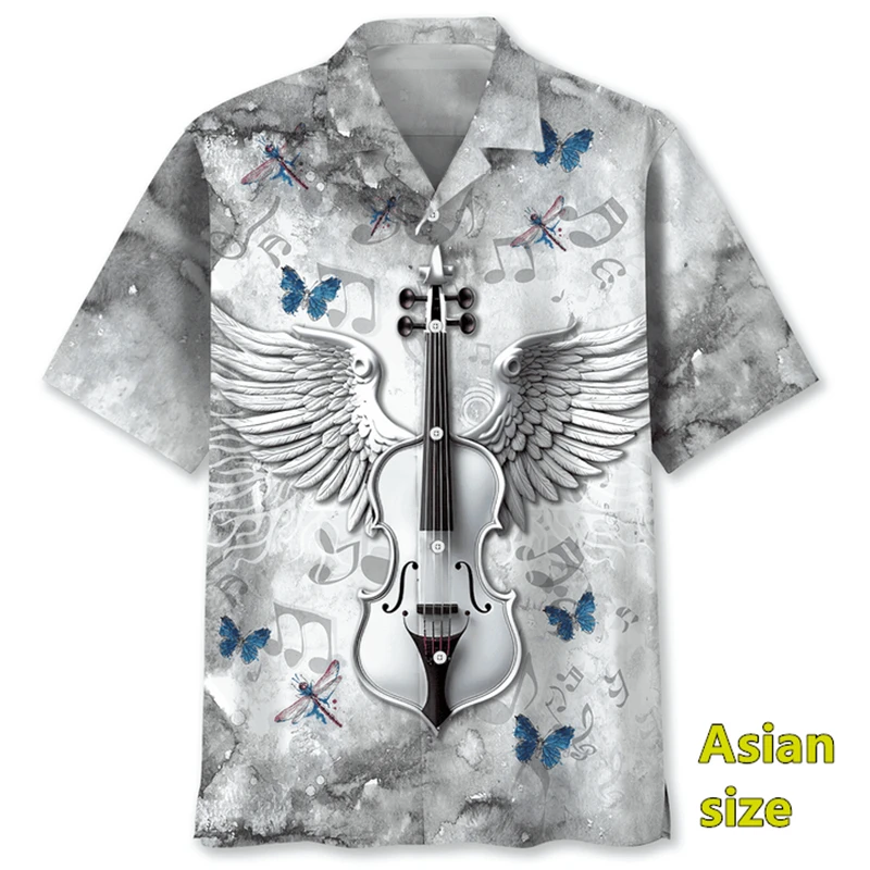 Summer Hawaiian Shirts For Men Women Music Saxophone Instruments Printed Tops Fashion Casual Oversized Rock And Roll Blouses