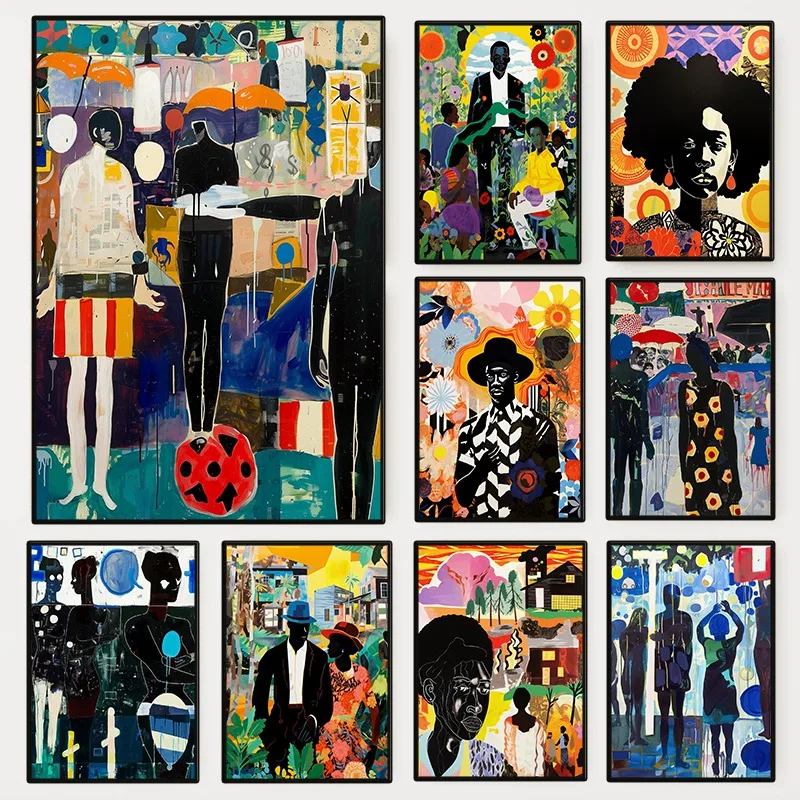 Kerry James Marshall Style Artwork Poster African American Woman Black Power Canvas Painting Wall Art for Living Room Home Decor