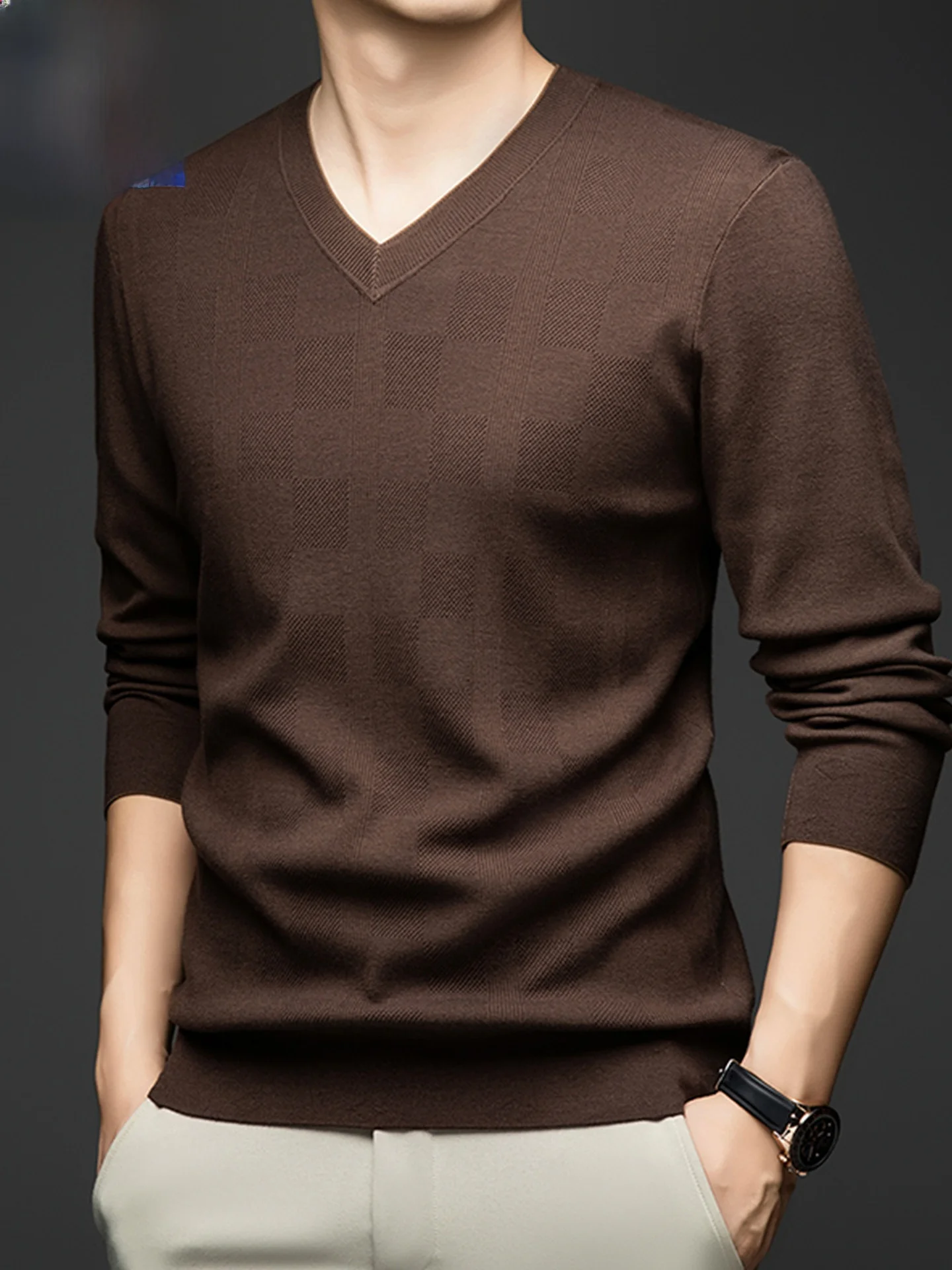 

Мужской вязаный шерстяной свитер с V-образным вырезом, повседневный, комфортный, однотонный, для ношения под одеждой, модный, осенне-зимний, новый, универсальный, с длинным рукавом